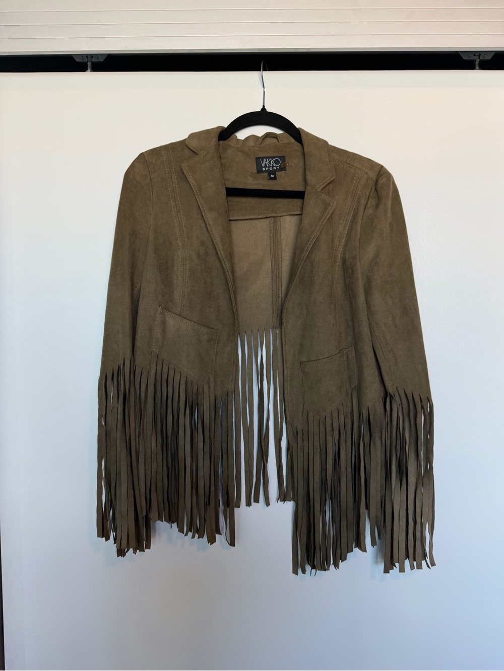 Vakko Olive Suede Fringe Cropped Blazer Size Small/Medium